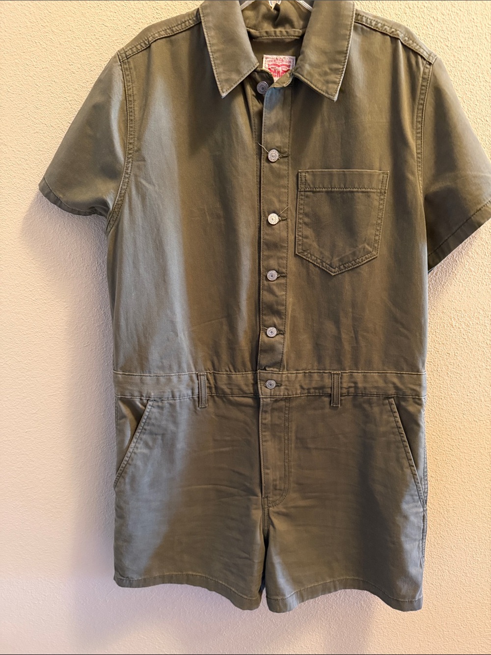 Levi's Olive Utility Romper with Red Logo Patch Size L